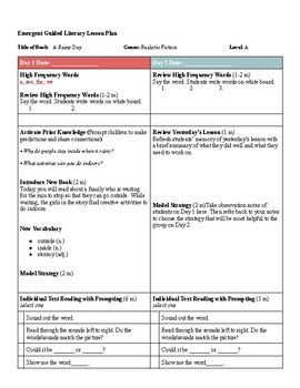 Preview of HMH Into-Reading Rigby (Level A) Lesson Plan -  A Rainy Day