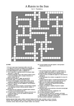 A Raisin In The Sun Vocab Crossword Puzzle - WordMint