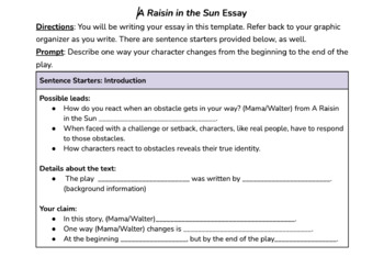 Preview of A Raisin in the Sun Essay Template