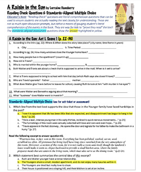 Preview of A Raisin in the Sun: Reading checks & CCSS aligned multiple choice (full text)