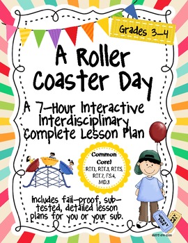 Preview of A Roller Coaster Day 7-Hour Complete Sub Plan Thematic Unit for Common Core