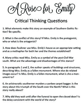 essay type questions on a rose for emily