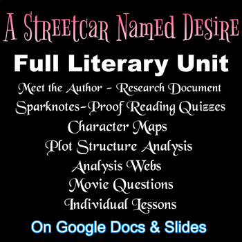Preview of A STREETCAR NAMED DESIRE - FULL LITERARY UNIT (Quizzes, Character, Plot Maps...)