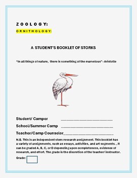Preview of A STUDENT'S BOOKLET OF STORKS: ZOOLOGY, SUMMER CAMP, STEM  GRS.4-8, MG