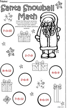 A+ Santa Snowball Math: Related Addition and Subtraction Sentences