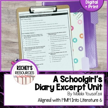 Preview of A Schoolgirl's Diary Excerpt Unit aligned with HMH 6 Digital + Print