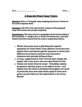 a separate peace theme essay