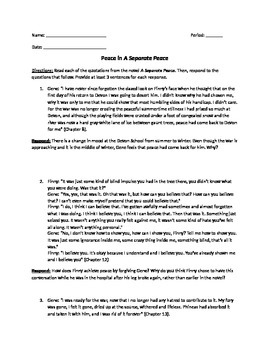 A Separate Peace Peace As A Theme Worksheet By Classroom Quips And Tips