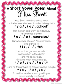 A Short Vowel Poem About Miss Short by Michelle and the Colorful Classroom