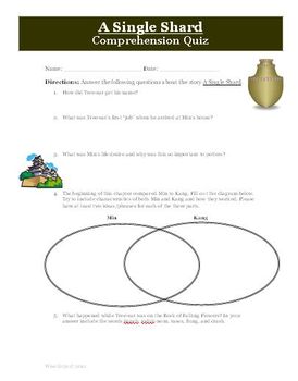 Preview of A Single Shard by Linda Sue Park Reading Comprehension Quiz