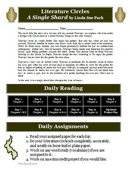Preview of A Single Shard literature circle activity packet