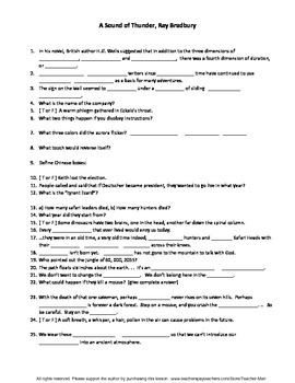 Preview of A Sound of Thunder R Bradbury Guided Reading Worksheet Crossword & Wordsearch