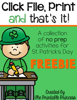 Preview of St. Patrick's Day Math and Literacy No Prep FREEBIE