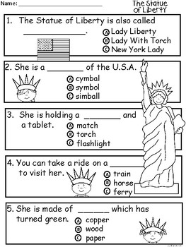 a statue of liberty comprehension for guided readingamerican symbols