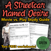 A Streetcar Named Desire Movie Worksheets, Study Guide - FREE