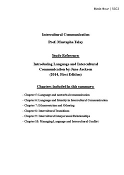 Preview of A Summary of Introducing Language And Intercultural Communication by Jane Jackso