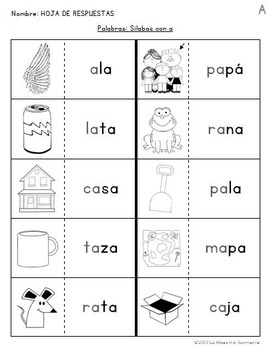 Read and Paste: Decoding A Syllables (Spanish) by La Maestra Sonriente