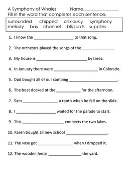 grade vocabulary 4 worksheet Packet   Whales Street Symphony Reading Supplemental of  A