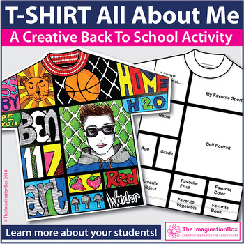 Preview of A T-Shirt All About Me, Back to School Art, Goal Setting and Writing Activities