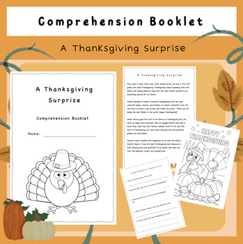 Preview of A Thanksgiving Surprise | Comprehension Booklet | Fall Turkey Activity