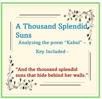 Preview of A Thousand Splendid Suns analysis of the poem "Kabul" with KEY