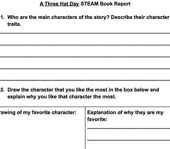 Preview of A Three Hat Day STEAM Book Report