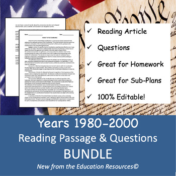Preview of Years 1980 - 2000: Reading Comprehension Articles Q/A BUNDLE