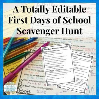 A Totally Editable First Days of School Classroom Scavenger Hunt