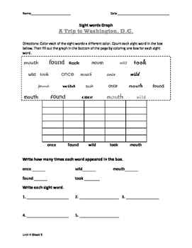 Preview of A Trip to Washington, D.C. Sight Words Graph