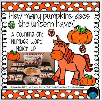 Preview of A Unicorn Pumpkin Counting and Number Word Match Up