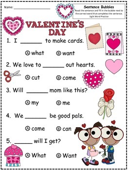 A+ Valentine's Day:Fill In the Blank.Multiple Choice Sight Word Sentences