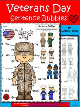 A+ Free...Veterans Day: Fill In the Blank.Multiple Choice Sight Word Sentences