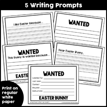 Easter Bunny Craft {Wanted Easter Bunny Writing Prompts} | TPT