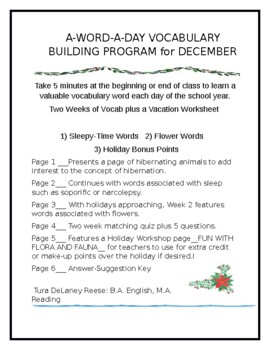 Preview of A-WORD-A-DAY VOCABULARY BUILDING PROGRAM FOR DECEMBER