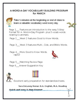 Preview of A-WORD-A-DAY VOCABULARY BUILDING PROGRAM FOR MARCH