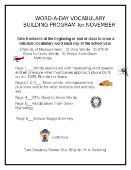Preview of A-WORD-A-DAY VOCABULARY BUILDING PROGRAM FOR NOVEMBER