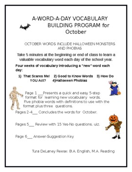 Preview of A-WORD-A-DAY VOCABULARY BUILDING PROGRAM FOR OCTOBER