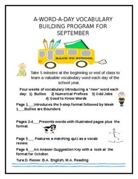 Preview of A-WORD-A-DAY VOCABULARY BUILDING PROGRAM FOR SEPTEMBER