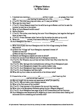 Preview of A Wagner Matinee by Willa Cather Guided Reading Worksheet Crossword Wordsearch