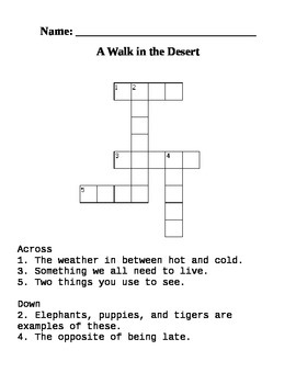 A Walk in the Desert crossword puzzle by Kelly Corbitt TPT
