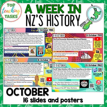 Preview of A Week in New Zealand History October: Discussion Google Slides and Poster