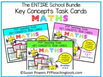 Preview of A Whole School Bundle of IB PYP Key Concepts Task Cards for Math