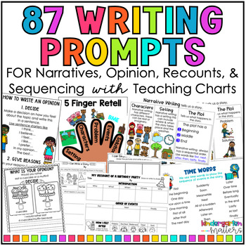 Preview of Kindergarten & Year 1 Narrative, Opinion & Recount Writing Prompts, Charts +More