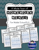 A Whole Year of Homework Menus for Middle School ELA