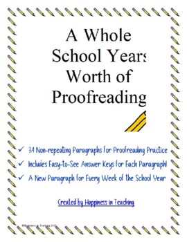 Preview of A Whole Year of Proofreading - Bundle with Answer Key by Happiness in Teaching