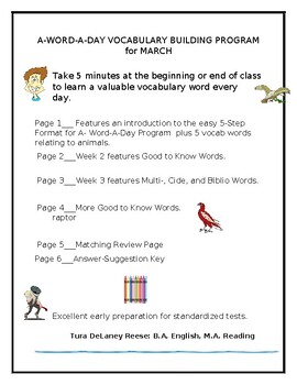 Preview of A Word-A-Day Vocabulary Building Program for March