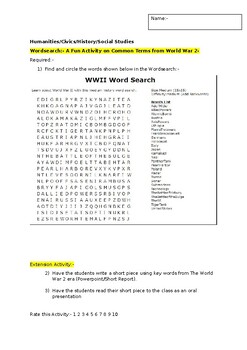 Preview of A Word Search on World War 11 and an associated extension activity