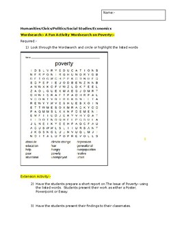 Preview of A Wordsearch on Poverty and an associated extension activity