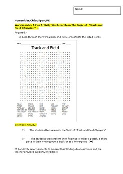 Preview of A Wordsearch on Summer Olympics Sports and an associated extension task