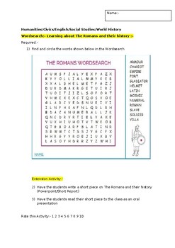 Preview of A Wordsearch on The Romans and an Extension Activity